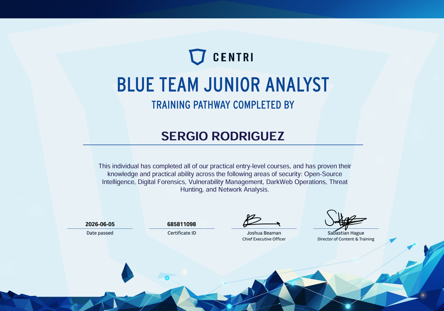 Centri Blue Team Certification